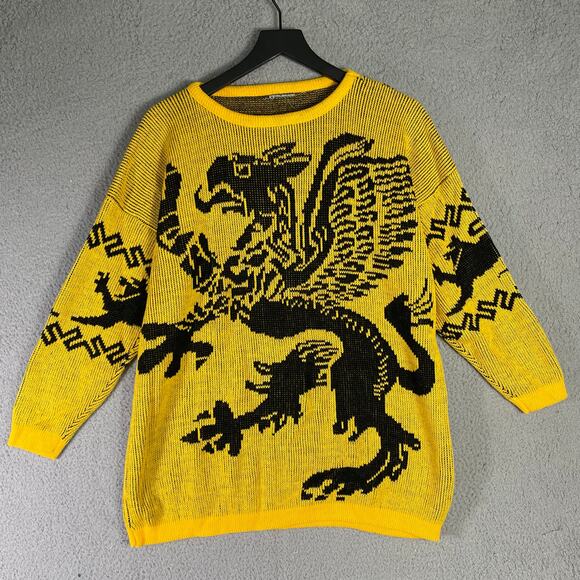 Marc Chemtob Renaissance Collection Griffin Sweater Yellow Black Acrylic USA‎ 4 - Picture 4 of 13